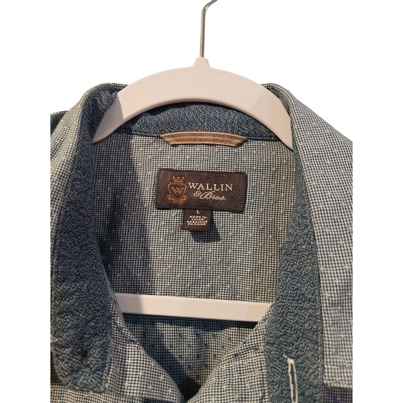Wallin & Bros Mens Blue White Micro Pattern Cotton Button Down Shirt Large - Picture 3 of 10